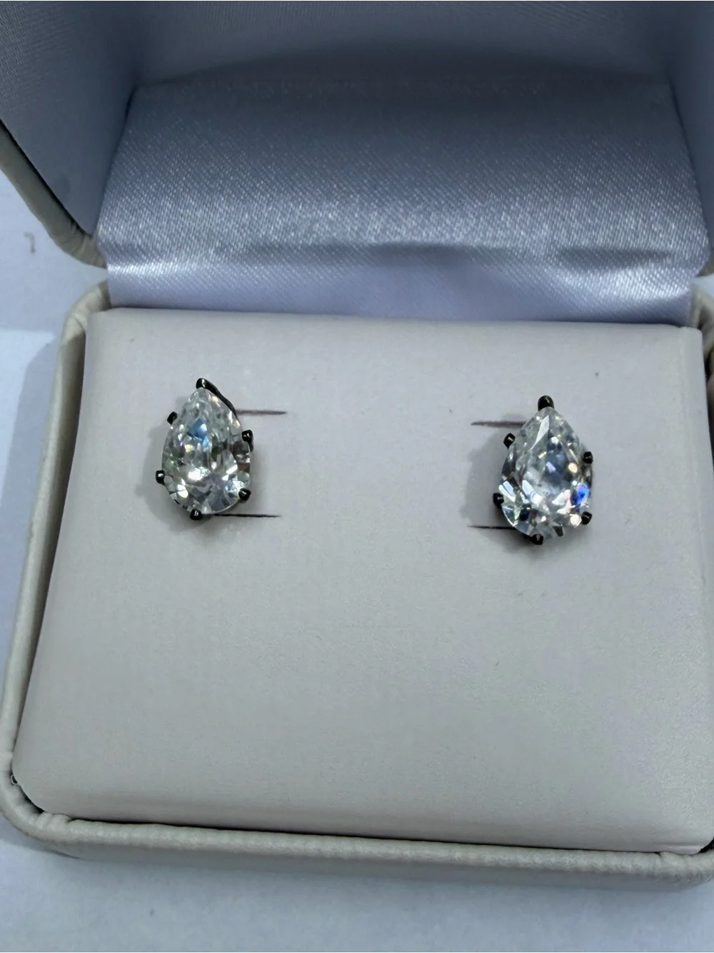 Clear Crystal Stud Pear Cut 3 CTW Simulated Diamond Earrings – Silver Tone